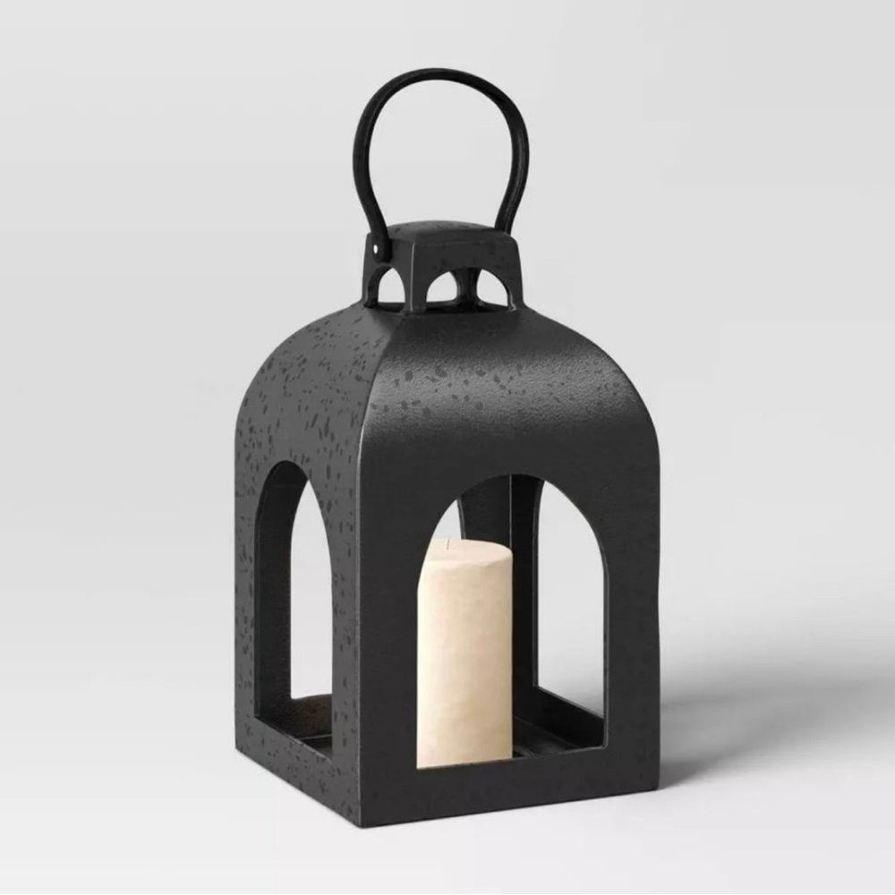 **Set of 2** Threshold 13.5x7.7" Pillar Cast Aluminum Black Lantern Studio McGee - Picture 4 of 4